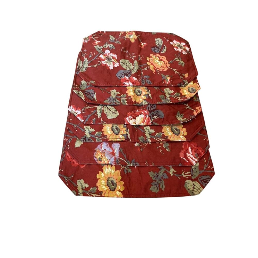 Shabby Chic Placemats Country Floral Cotton Set Of 6 Red Flowers 12 X 17”